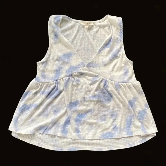 pie in the sky Tops - Pie in the Sky Women's  White Blue Abstract Stretch Tank Top Size Large